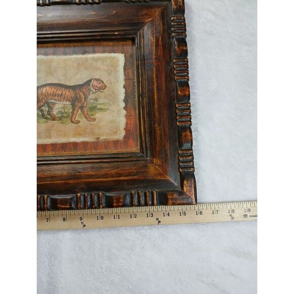 Rustic Carved Wood Frame Tiger Print Art by The Great Indoors UV Protective - Picture 10 of 11